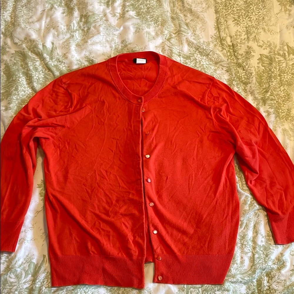 J. Crew Red Cardigan Sweater Classic Knit